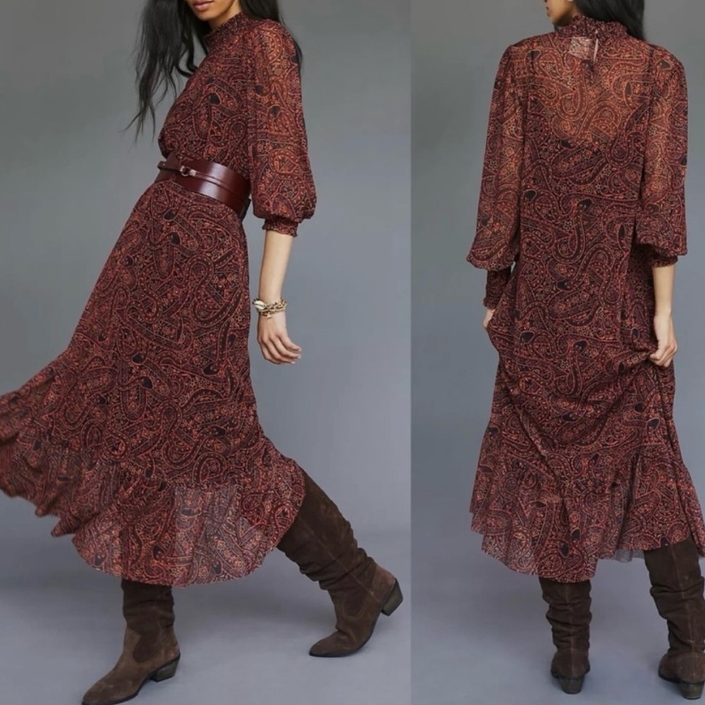 Farm Rio For Anthropologie Printed Mesh Midi
Dress
